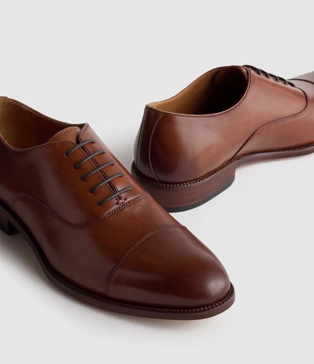 NEW Quince Italian Leather Cap Toe Oxford Shoes •Men 9.5• Cognac Lace Up $150